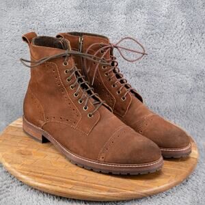 Ashton Grey Brown Kongal Lace-Up Cap-Toe Boots Mens Size 12